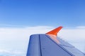 View from airplane window at wing with red wingtip Royalty Free Stock Photo