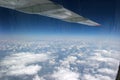 View from the airplane window zero gravity thoughts rest time reflections clouds height wing of the plane travel meditation