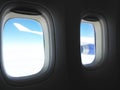 The view from the airplane on the wing, flying over the clouds. The concept of traveling by plane Royalty Free Stock Photo