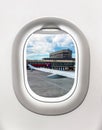 View of airport in Moscow from airplane window Royalty Free Stock Photo