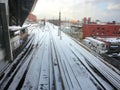 View from the Airtrain, JFK, in New York City during winter daytime against a cloudy sky Royalty Free Stock Photo