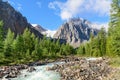 View on Aktru river, Karatash peak and Aktru glacier. Altai Republic. Russia Royalty Free Stock Photo