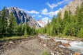 View on Aktru river, Karatash peak and Aktru glacier. Altai Republic. Russia Royalty Free Stock Photo