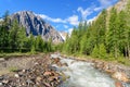 View on Aktru river, Karatash peak and Aktru glacier. Altai Republic. Russia Royalty Free Stock Photo