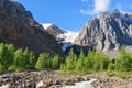View on Aktru river, Karatash peak and Aktru glacier. Altai Republic. Russia Royalty Free Stock Photo