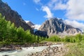 View on Aktru river, Karatash peak and Aktru glacier. Altai Republic. Russia Royalty Free Stock Photo