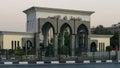 the view of al-azhar university gate on cairo at sunset