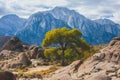 View of Alabama Hills, famous filming location rock formations near the eastern slope of Sierra Nevada, Owens Valley, west of Lone