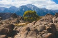 View of Alabama Hills, famous filming location rock formations near the eastern slope of Sierra Nevada, Owens Valley, west of Lone