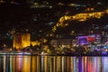 View of Alanya harbor at night. Mediterranean sea. Turkey.