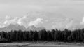 View of Alaska range from river in Talkeetna