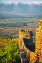 part of the city wall with fortified tower in historical town Signagi, Kakheti region, Georgia Royalty Free Stock Photo