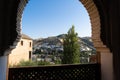 Albayzin district of Granada, Spain, from a window in the Alhambra palace Royalty Free Stock Photo