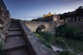 View of Alcantara bridge and the Alcazar of Toledo at night Spain Royalty Free Stock Photo