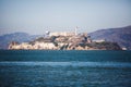 View of Alcatraz Island with famous prison in San Francisco Bay Area, California, United States, summer sunny day Royalty Free Stock Photo