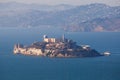 View of Alcatraz Island with famous prison in San Francisco Bay Area, California, United States, summer sunny day Royalty Free Stock Photo