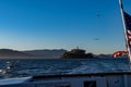 A view of the Alcatraz Island Prison while riding a ferry tour from San Francisco Bay in the US Royalty Free Stock Photo