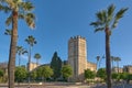 View of the Alcazar de Jerez 11th century fortress of Islamic origin in the town of Jerez de la Frontera. Royalty Free Stock Photo