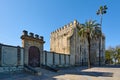 View of the Alcazar de Jerez 11th century fortress of Islamic origin in the town of Jerez de la Frontera. Royalty Free Stock Photo