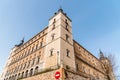 View of The Alcazar of Toledo, a iconic fortification in the city. Low angle view Royalty Free Stock Photo