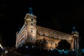 View of the Alcazar of Toledo at night in Toledo Spain