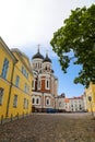 View of Aleksander Nevsky Cathedral down the street in Tallinn Royalty Free Stock Photo