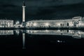 View of Alexander column on Palace square Dvortsovaya square at late evening. Royalty Free Stock Photo