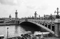 View of Alexander III Bridge over the River Seine, with the Hotel des Invalides on the background in Paris, France. Royalty Free Stock Photo