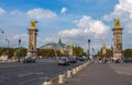 View of Alexander III Bridge over the River Seine, which connects the Grand Palais and the Petit Palais to the Hotel des Invalides Royalty Free Stock Photo