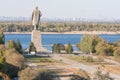 View of the alley leading to the central promenade, and a statue of Lenin in the Krasnoarmeysk district of Volgograd