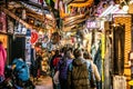 View of an alley of Shilin night market full of people in Taipei Taiwan