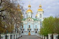 The view of the alley and St. Nicholas naval Cathedral in the sp