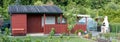 view into a allotment garden with a tiny house Royalty Free Stock Photo