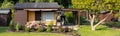 view into a allotment garden with a tiny house Royalty Free Stock Photo
