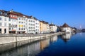 View along the Aare River to the City of Solothurn, Switzerland