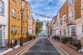 A view along Addington Street, Ramsgate toward the sea. Bunting is flying in preparation for the annual street fair. Royalty Free Stock Photo