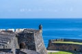 A view along the battlements of the Castle of San Cristobal, San Juan, Puerto Rico Royalty Free Stock Photo
