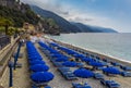 A view along the beach in the early morning at Monterosso al Mare, Italy