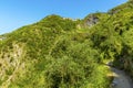 A view along the coastal path toward hill top settlements near to the village of Corniglia, Italy