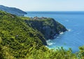 A view along the coastal path toward the picturesque cliff top village of Corniglia, Italy