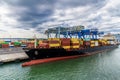A view along the container port in Boston in the early morning Royalty Free Stock Photo