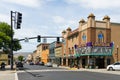 View along E 2nd Street in The Dalles Oregon with the Granada Theatre