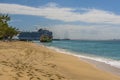 A view along Governors beach towards a shipwreck on Grand Turk Royalty Free Stock Photo