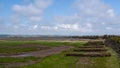 View along the Great Bank, Horsey Island, Braunton Marsh, Devon, UK at low tide. On the South West Coastal Path.