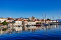 Traditional Greek Fishing Boats Docked in Galaxidi, Greece Royalty Free Stock Photo