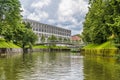 A view along the Ljubljanica River towards the Grain bridge in Ljubljana Royalty Free Stock Photo