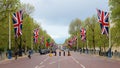 View along The Mall towards Buckingham Palace with Union Jack flags