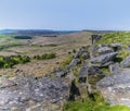 A view along the millstone rock caps of the Stanage Edge escarpment in the Peak District, UK Royalty Free Stock Photo