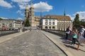 View along Munsterbrucke bridge in the city of Zurich