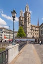 View along Munsterbrucke bridge in Zurich, Switzerland